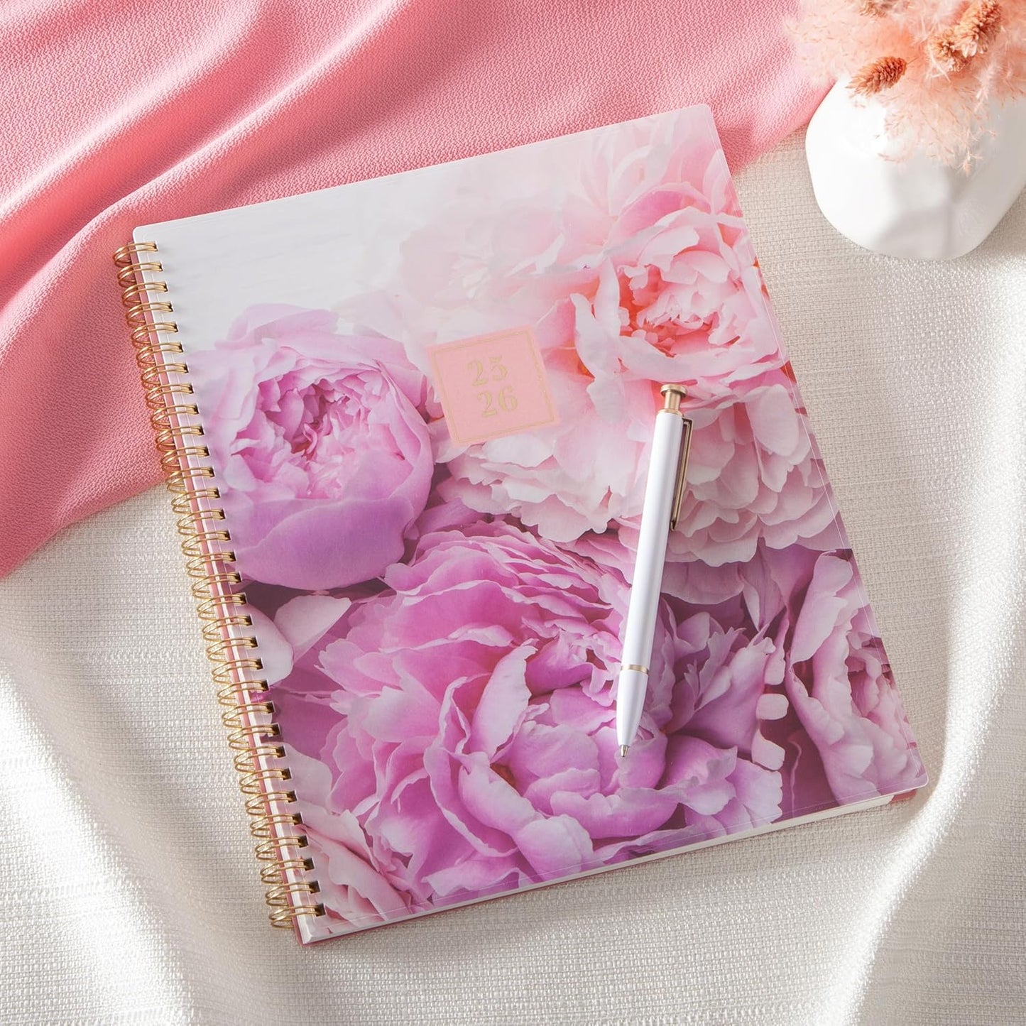 Blue Sky Rachel Parcell 2025-2026 Weekly and Monthly Academic Year Planner Calendar, July 2025 - June 2026, 8.5" x 11", Flexible Cover, Wirebound, Laminated Tabs, Storage Pocket, Includes Stickers, Peony