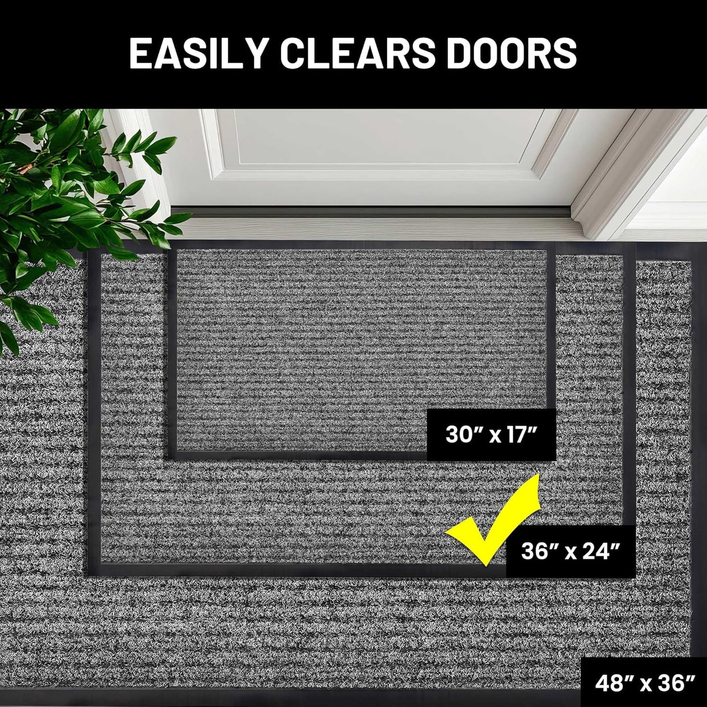 Sierra Concepts Front Door Mat Welcome Floor Mats - Entryway Indoor Outdoor Entrance Doormat, Patio, Porch, Muddy Shoe, Inside Outside Low Profile, Large 36x24 inches, 2-Pack Gray